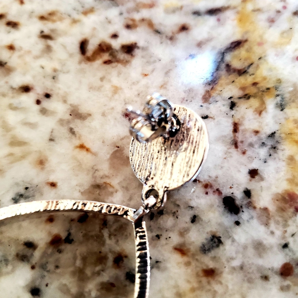 925 Sterling Silver large etched hoop earrings - Picture 5 of 8